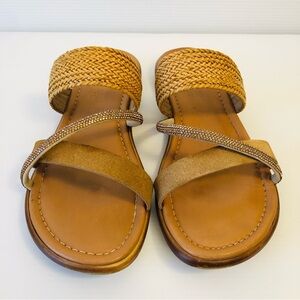 Fabio Maggenti Women's Leather Slide Band Sandals Size 7.5M Tan Raffa Suede